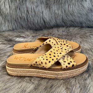 PRICE FIRM Sam Edelman Leather Tan Leopard Print Espadrilles Sandals Size 6.5